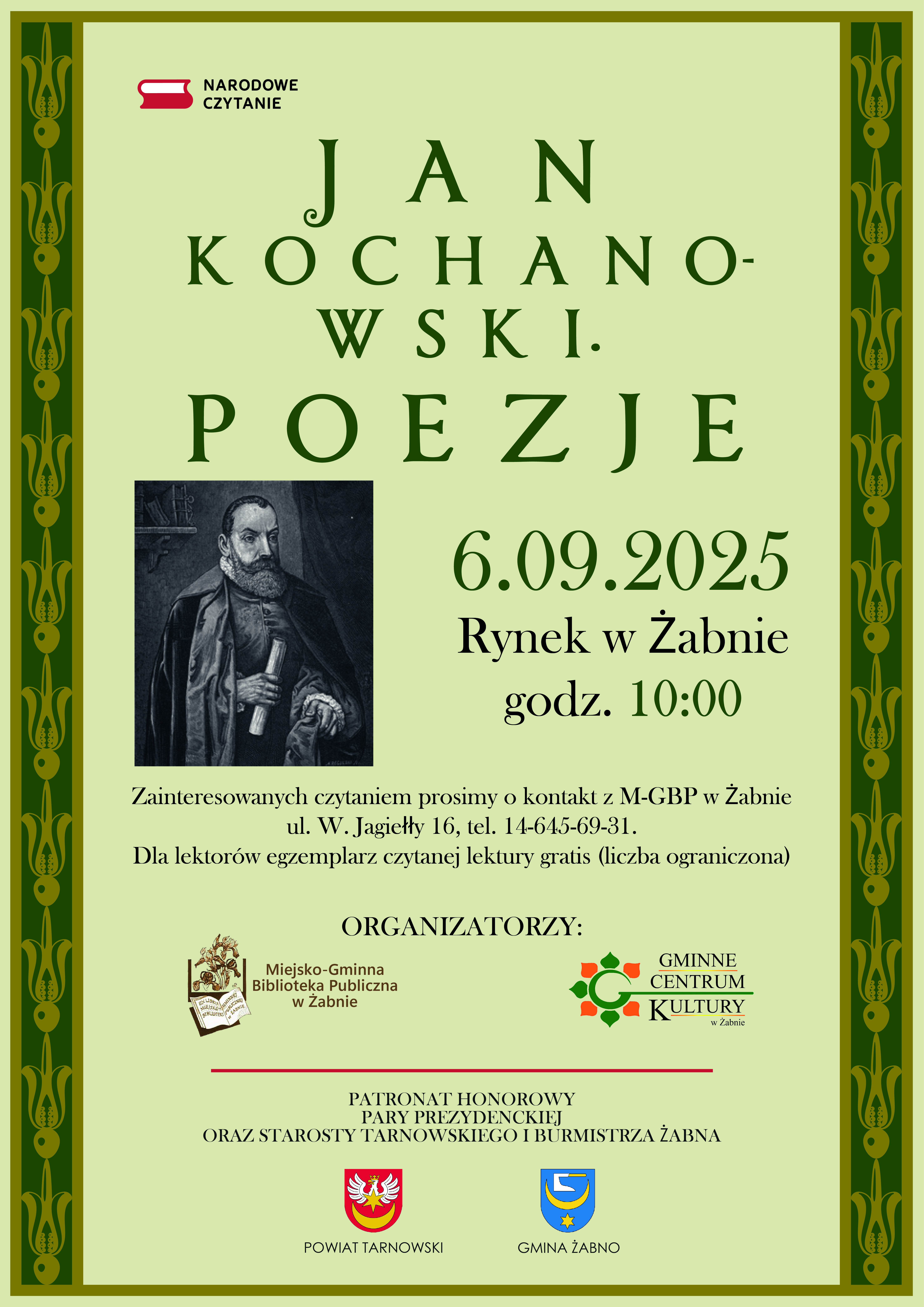 Portret Jana Kochanowskiego na plakacie promującym wydarzenie
