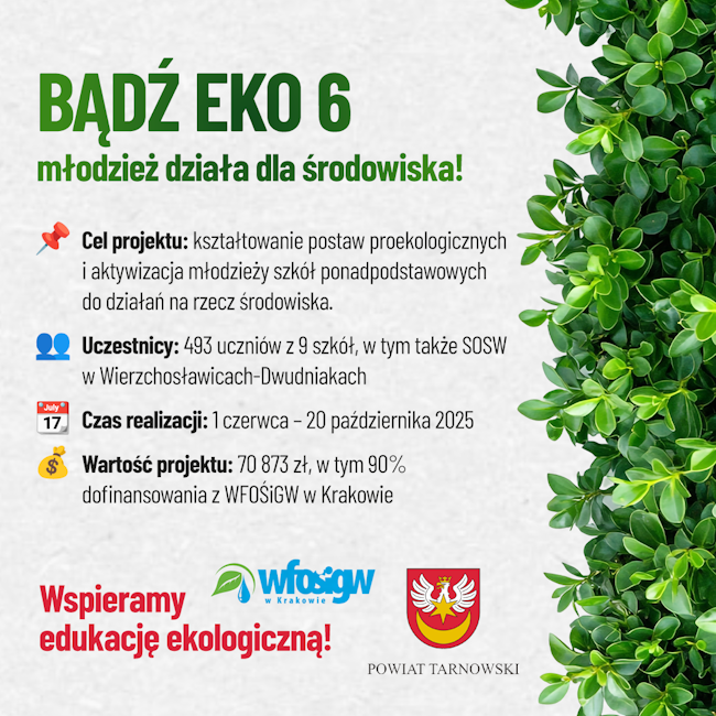 Grafika projektu ekologicznego z herbem powiatu i funduszu ochrony środowiska w Krakowie